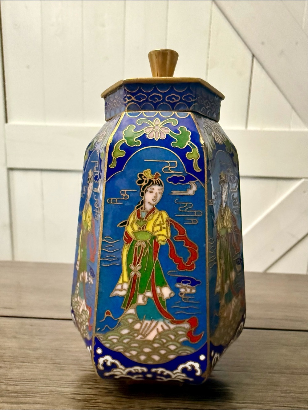 Vintage Chinese Enameled Cloisonné Metal Jar